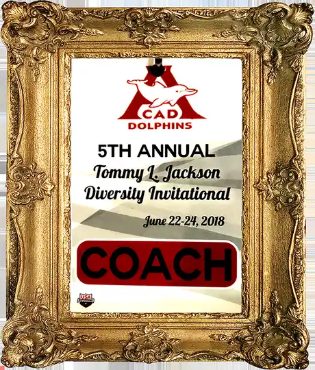 The framed placard for the 5th Annual Tommy L. Jackson Diversity Invitational, June 22-24, 2018, with the Dolphins mark
