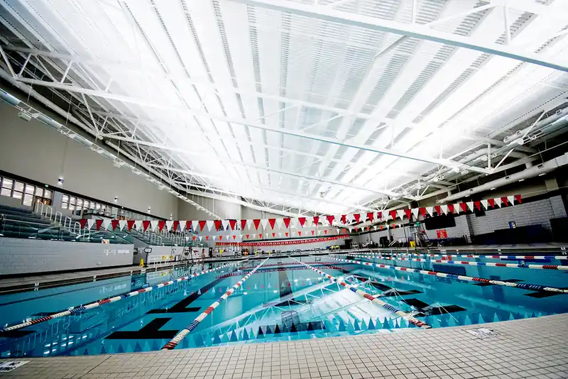 Deep-end swim lanes in an Atlanta natatorium